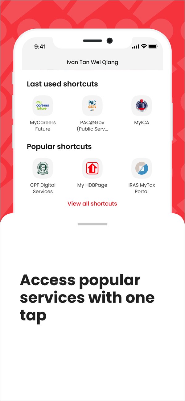 Singpass app service shortcuts